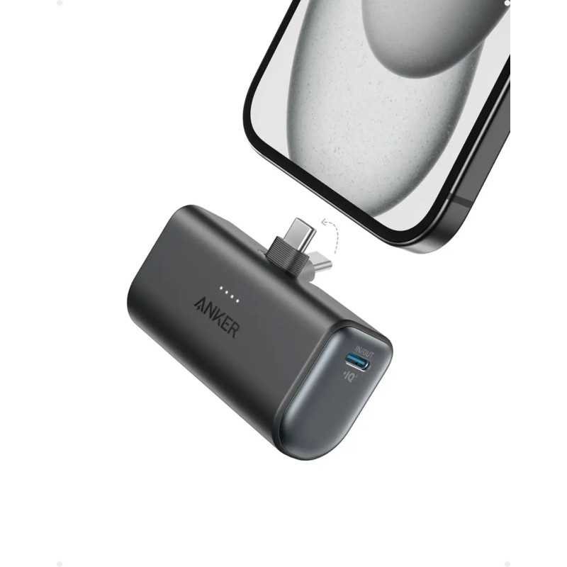 Anker - Nano Power Bank with Built-in Foldable USB-C Connector - Black