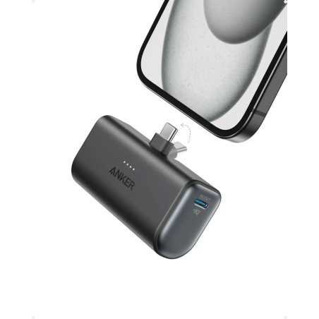 Anker - Nano Power Bank with Built-in Foldable USB-C Connector - Black